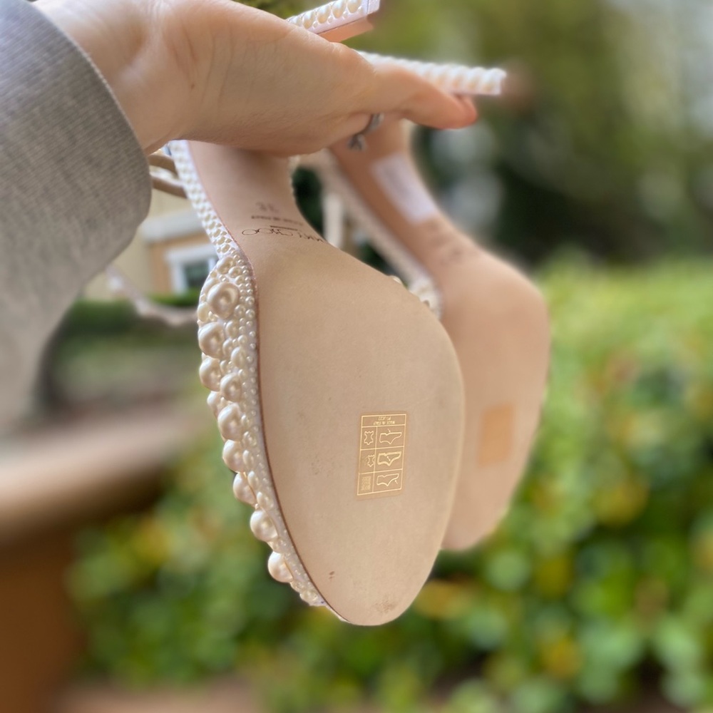 New Jimmy Choo Sacora 100 White Satin Sandals with All Over Pearls 36 - Picture 16 of 17